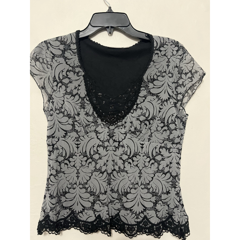 Lace Dark Fairy Grunge Sheer Layer Beaded Babydoll Black Top Whimsigoth Witchy M